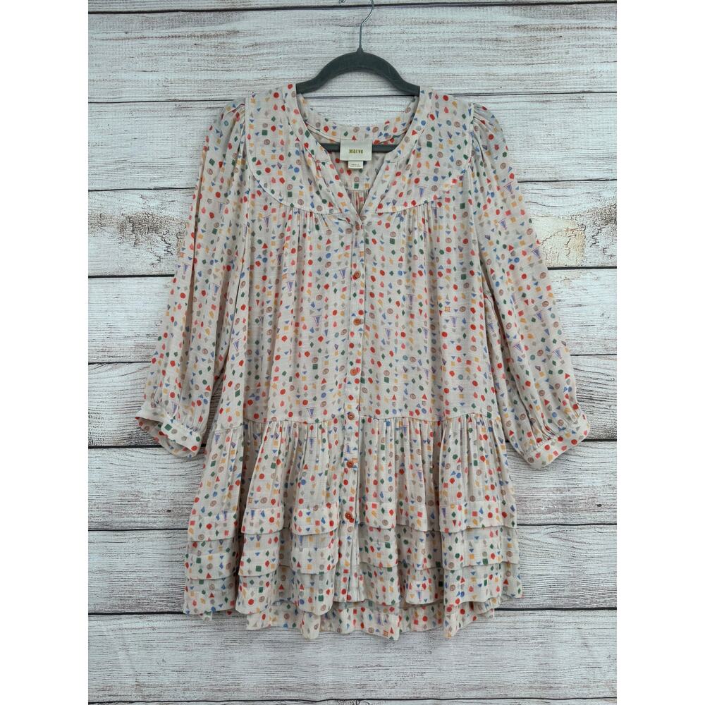 Maeve Anthropologie Geometric Print Button Down Blouse Womens‎ Small Multicolor